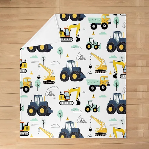 Vista 2 de Manta de excavadora para niños de 40 x 50 pulgadas, manta de camiones de equipo para niños, niñas, niños, manta de forro polar para vehículos