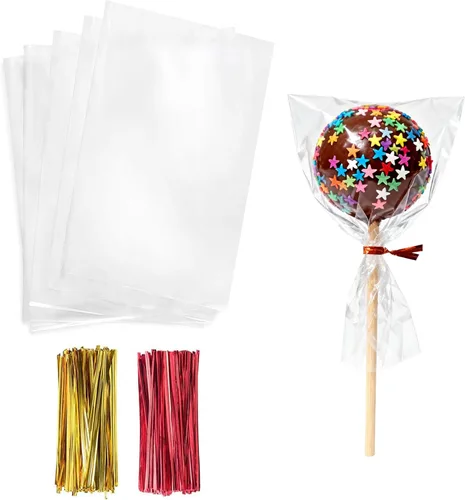 Vista 20 de Morepack Bolsas para barra de pretzel, 2 x 10 pulgadas, 200 bolsas individuales de pretzel con lazos