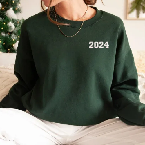 Vista 3 de Custom Embroidered Year Sweatshirt, Personalised Embroidery Gift, Customized Hoodie, Handmade Crewneck Sweater, Add Your Own Text Shirt