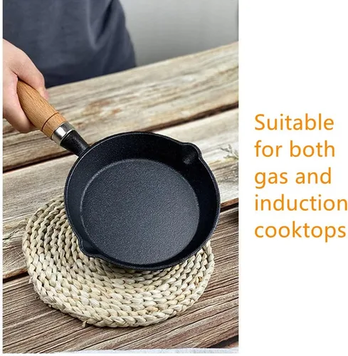 Vista 7 de Mini sartén antiadherente para huevos, 4.3" 4.7 in con mango resistente al calor, portátil para acampar al aire libre, hierro fundido, parrilla