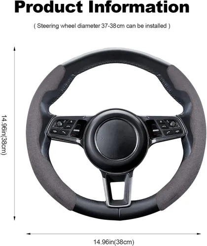Vista 7 de Ergocar Sporty Suede - Funda para volante en forma de D y redonda, universal, antideslizante, transpirable, segmentada, funda protectora para Negro