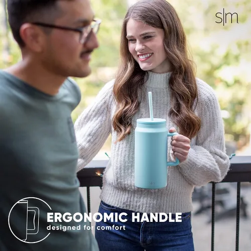 Vista 8 de Simple Modern - Vaso de 1,5 l con asa y tapa con pajita, botella de agua grande de acero inoxidable reutilizable con aislamiento, regalos para Negro
