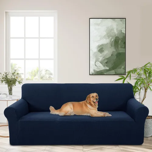 Vista 38 de Funda elástica para sofá, lavable, protector de muebles con espuma antideslizante y parte inferior elástica para niños, perros (sofá biplaza/beige)