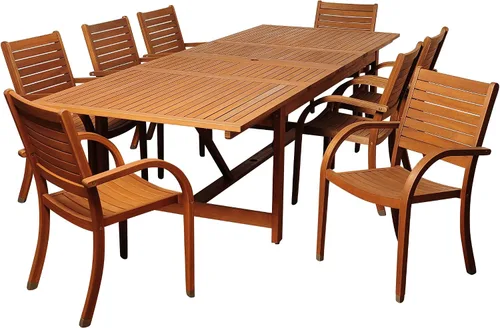 Vista 21 de Brampton Patio Brampton Coventry - Juego de comedor rectangular de 5 piezas, acabado de teca oscura y sillas apilables, ideal para patio y exteriores