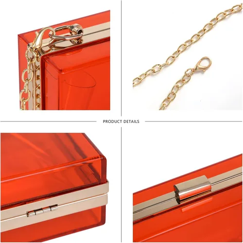 Vista 3 de WJCD - Bolso de mano de acrílico transparente para mujer, bolso de hombro con correa de cadena de dorada desmontable
