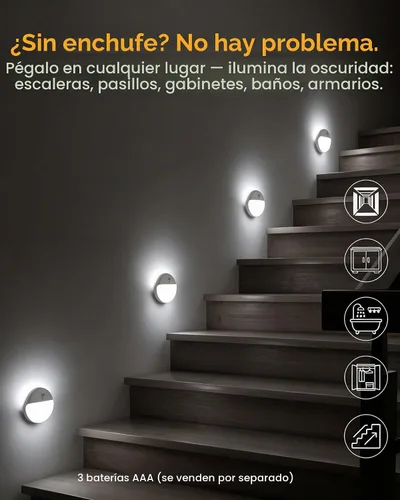 Vista 2 de YUNLEX Paquete de 2 luces nocturnas a batería, luces de inodoro, luz de sensor de movimiento pequeño de 2.6 pulgadas, luces adhesivas, 3 modos