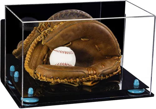 Vista 90 de Better Display Cases Vitrina de guantes de béisbol de acrílico transparente con elevadores negros (A011/V16)