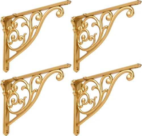 Vista 47 de Soportes de estante de 4 pulgadas, paquete de 4 soportes de pared de latón antiguo de alta resistencia, estantes decorativos de cocina victoriana