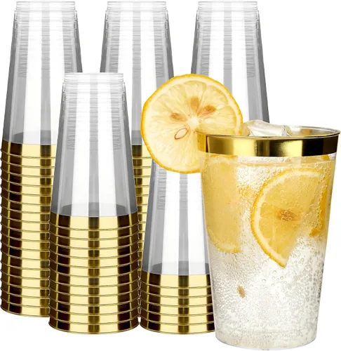 Vista 22 de RACETOP Vasos de plástico desechables transparentes de 9 onzas, paquete de 50 vasos de plástico transparente, vasos de fiesta resistentes, vasos