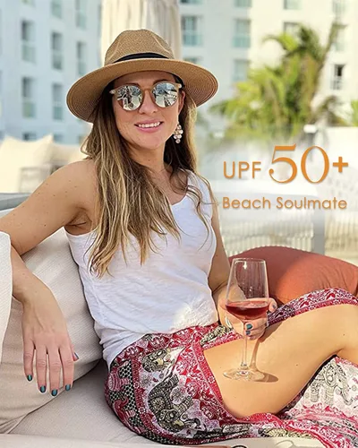 Vista 5 de FURTALK Womens Mens Wide Brim Straw Panama Hat Fedora Summer Beach Sun Hat UPF Straw Hat for Women
