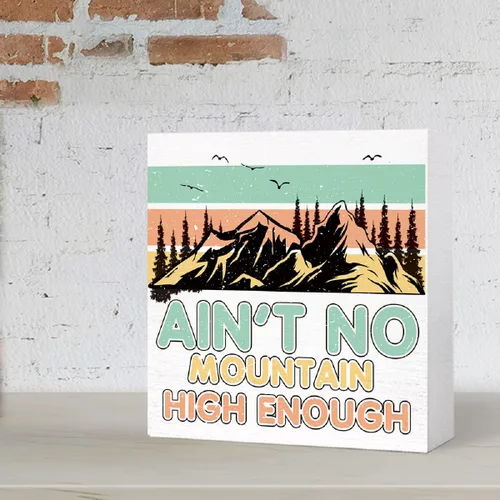 Vista 6 de Divertido letrero de madera para acampar con texto en inglés "Ain't No Mountain High Enough Bloque de madera para casa rodante, decoración