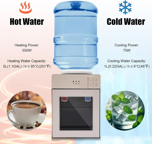 Vista 4 de Dispensador de enfriador de agua para encimera, enfriador de agua fría caliente para botella de 3 a 5 galones, jarra de agua con 3 ajustes