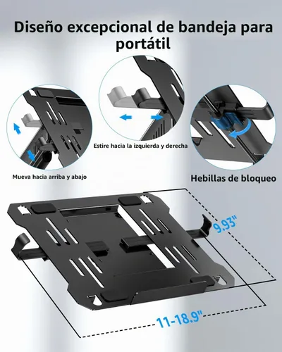 Vista 6 de MOUNTUP Soporte de pared para laptop, soporte ajustable para laptop de máximo 17" notebook o monitor máximo de 32", soporte de pared para laptop