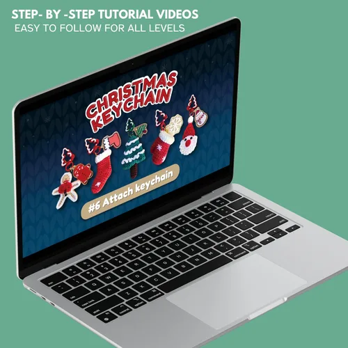 Vista 5 de Needzo Kit de ganchillo de llavero de Navidad, Amigurumi navideño, todos los suministros incluidos, tutoriales en video paso a paso, 5 diseños