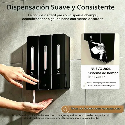 Vista 3 de Shampoo and Conditioner Dispenser Wall Mounted for Bathroom Hotel Black