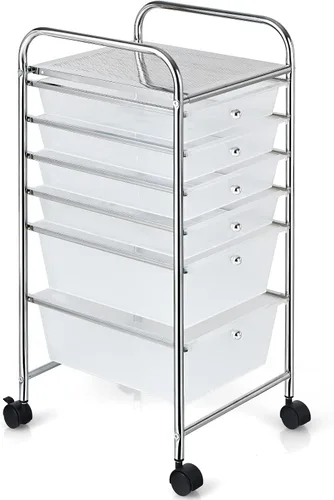 Vista 10 de GOFLAME Carro de Almacenamiento con 6 Cajones Rodantes, Organizador Multifuncional de Arte y Manualidades, Almacenamiento Utilitario Móvil