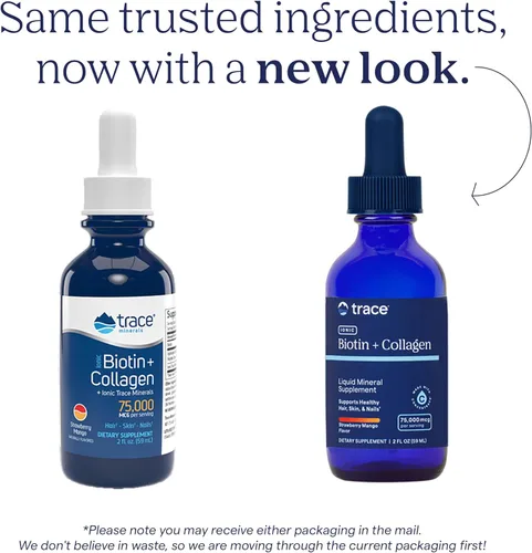 Vista 3 de Trace Minerals Biotina iónica líquida + colágeno 75,000mcg 2 oz Líquido
