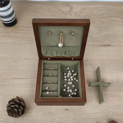 Vista 3 de TREXD - Joyero portátil de madera para collar y aretes, organizador de joyas