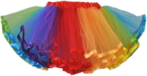 Vista 2 de Falda de tul con capas de tutú hinchado arcoíris para mujer para fiesta