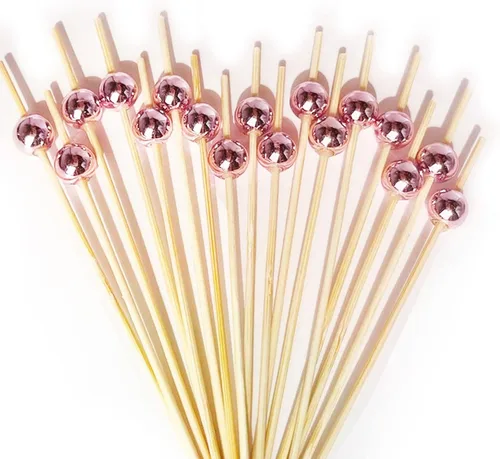 Vista 13 de Púas de cóctel, palillos de dientes para aperitivos, 100 piezas de 4.7 pulgadas palillos de cóctel de perlas doradas para decoraciones de fiestas