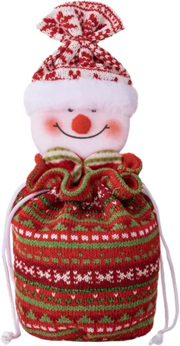 Vista 4 de FIJROP Bolsas de regalo de muñeca de punto de Navidad, bolsas de Navidad con cordón de punto reutilizables, diseño de punto 3D para regalos