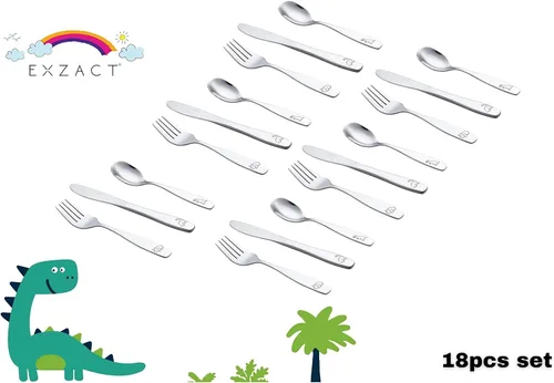 Vista 9 de Exzact Cubiertos para niños, 18 piezas, utensilios para niños pequeños, 6 tenedores, 6 cuchillos, 6 cucharas, aptos para lavavajillas, 2 años