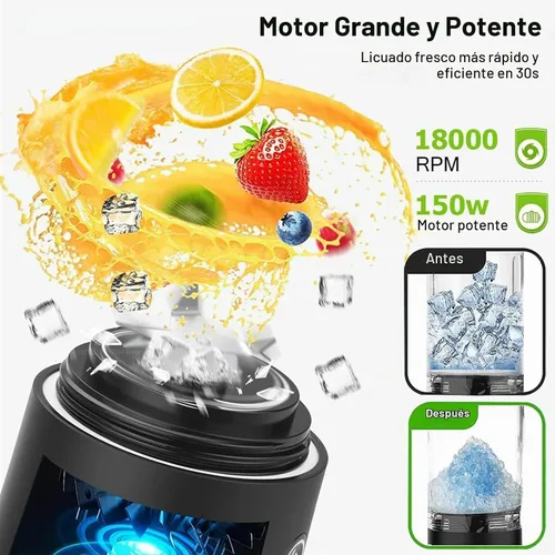 Vista 6 de Licuadora portátil de 20 onzas, licuadora de batidos recargable USB de 240 W con pantalla LED, modos de pulso y mezcla, IPX7 impermeable, sin BPA