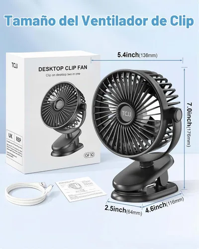 Vista 7 de TCJJ - Ventilador portátil con clip de 5200 mAh recargable para cochecito