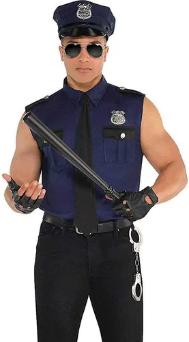 Vista 3 de Under Arrest - Disfraz para hombre, talla XXL (48-52), 1 juego ideal para fiestas temáticas y juegos de rol, aspecto auténtico de oficial de policía