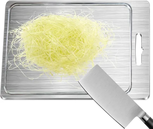 Vista 7 de Stainless Steel Chopping Board - Double Sided Metal Cutting Board - Fruit Cutting Block, for Meat Fruits Vegetables(25x15cm)