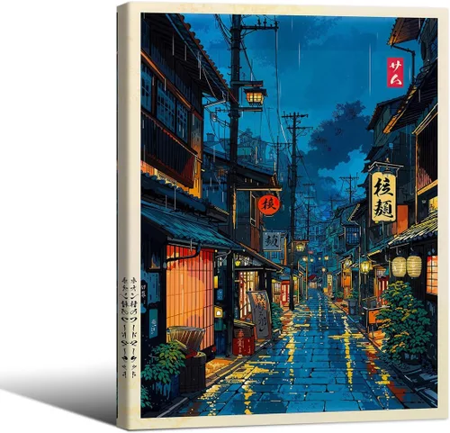 Vista 12 de Podafu Arte de Pared en Lienzo de Casa de Té Japonesa de Tokio - Decoración Moderna Ukiyo-e - Marco Negro - 10L" x 8W" - Dormitorio y Sala de Estar