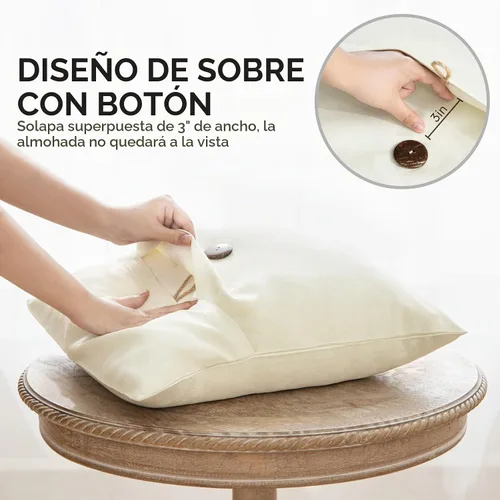 Vista 3 de Phantoscope - Juego de 2 fundas de almohada decorativas estilo campestre, de botón de coco premium y lino vintage, color blanco hueso, para sofá