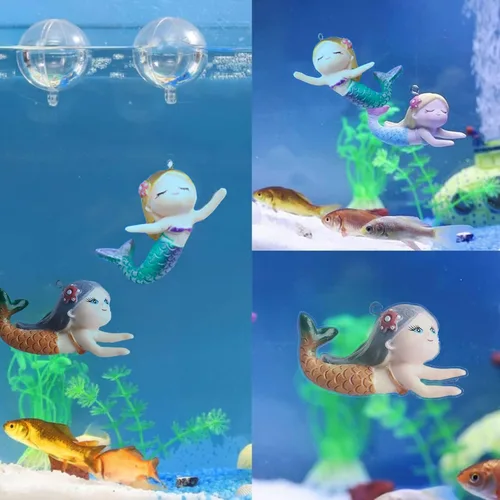 Vista 7 de Decoración flotante de pecera de sirena, decoraciones de acuario de dibujos animados para mascotas acuáticas para jugar adornos de acuario de resina