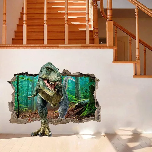 Vista 4 de Supzone Calcomanías de pared de dinosaurio, 3D, decorativas, extraíbles, para dormitorio, bebé, guardería, decoración de pared para niños