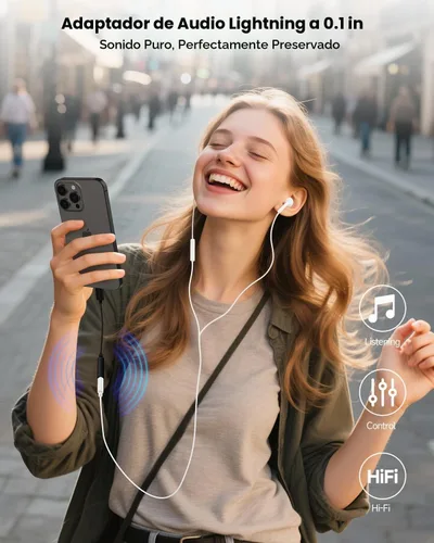 Vista 5 de Paquete de 1 adaptador Lightning a conector de auriculares de 0.138 in con certificación MFi de Apple para iPhone, adaptador auxiliar para iPhone