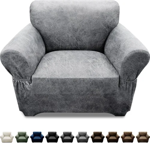 Vista 19 de Fundas para Sillón de 2 Piezas con Cojín en T, Fundas de Aspecto de Cuero para Sofá, Fundas para Sillas, Protector de Muebles Elástico, Funda