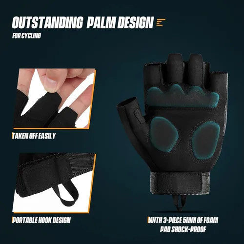 Vista 4 de OOPOR Guantes de motociclismo, guantes de ciclismo para hombres y mujeres, guantes de bicicleta sin dedos, guantes de bicicleta para levantamiento