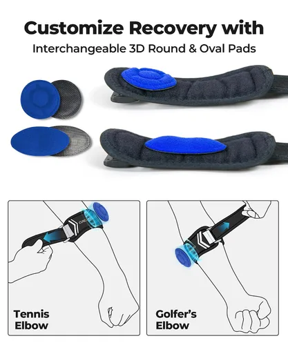 Vista 3 de CURECARE Nueva Codera Mejorada para Tenis y Golfistas con Dos Almohadillas 3D, Soporte Dirigido para Antebrazo para Compresión Personalizada, Correa