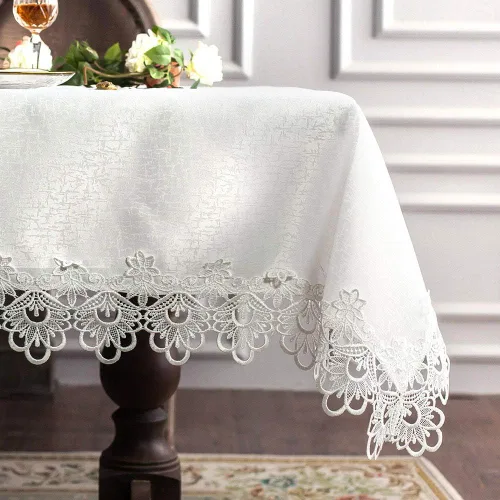 Vista 10 de ARTABLE Mantel rectangular de tela de encaje con borde de macramé, manteles de cocina bordados transparentes para elegantes mesas largas de Blanco