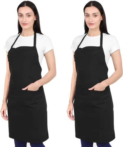 Vista 27 de Delantal de cocina de algodón resistente a las gotas de agua con delantales ajustables para mujer con bolsillos 8 opciones de color para cocinar