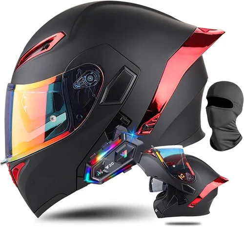 Vista 23 de Cascos de motocicleta modulares con Bluetooth de doble visera, aprobados por DOT FMVSS 218, casco de motocicleta abatible de cara completa