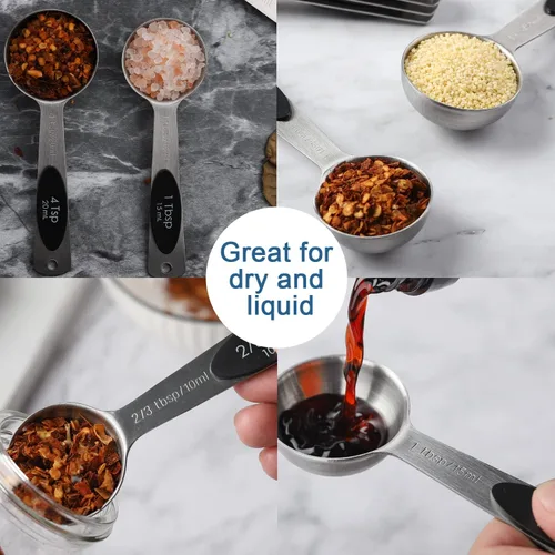 Vista 4 de Juego de 9 cucharas medidoras magnéticas de acero inoxidable Cucharas de anidación resistentes cucharadas para medir ingredientes secos y líquidos