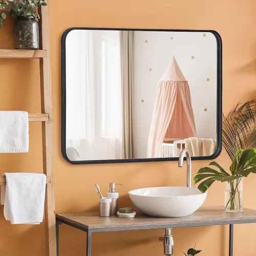 Vista 9 de ZenStyle Espejo de pared rectangular con marco de metal negro de 24 x 36 pulgadas, espejo de baño con borde de pico para entradas, salas de estar