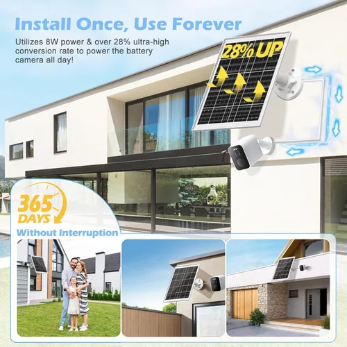 Vista 4 de Cargador de panel solar de 8 W para cámaras de seguridad al aire libre, con Micro USB/USB-C y puerto DC (35 x 135), se ajusta a
