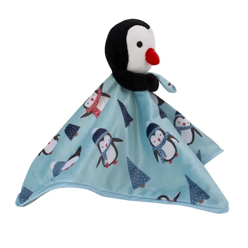 Vista 3 de NoJo Penguin and Pinetree's Aqua, Teal, Black and Red - Juego de manta de bebé y manta de seguridad súper suave de Navidad