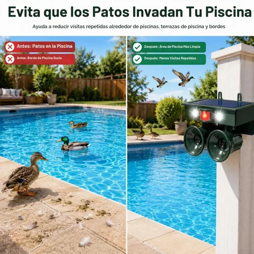 Vista 2 de Dispositivos repelentes de pájaros ultrasónicos solares 2026 para exteriores con altavoces duales, disuasorio de palomas para balcón, patio