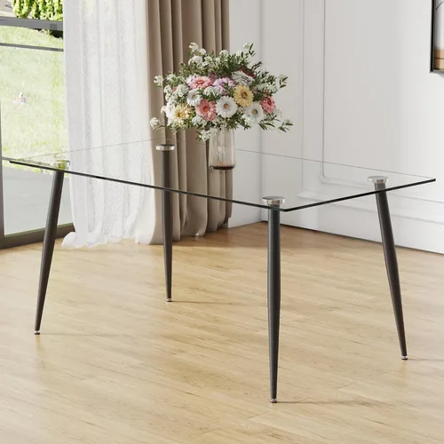 Vista 13 de Baysitone Mesa de comedor de cristal para 4 personas con tapa de vidrio rectangular transparente de 51 pulgadas, muebles de cocina de vidrio Negro