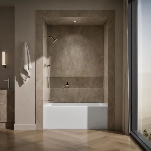 Vista 4 de Kohler 20201-LA-0 Bañera de alcoba Underscore® de 60" x 30" con delantal integral, brida integral y drenaje a la izquierda, Blanco