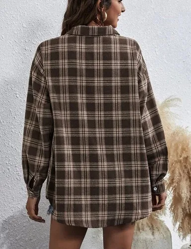 Vista 5 de Zontroldy Camisas de Franela a Cuadros para Mujer de Talla Grande Manga Larga con Botones a Cuadros Buffalo Camisa Blusa Tops
