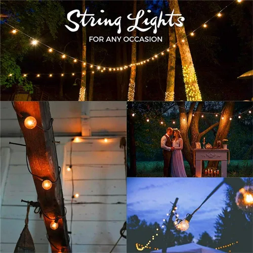 Vista 3 de SUNSGNE Guirnalda de luces de patio G40 impermeable de 100 pies para exteriores con 105 bombillas Edison transparentes, luces de globo para 24.9 ft